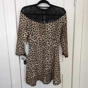 Zara Leopard & Lace 3/4 length sleeve dress